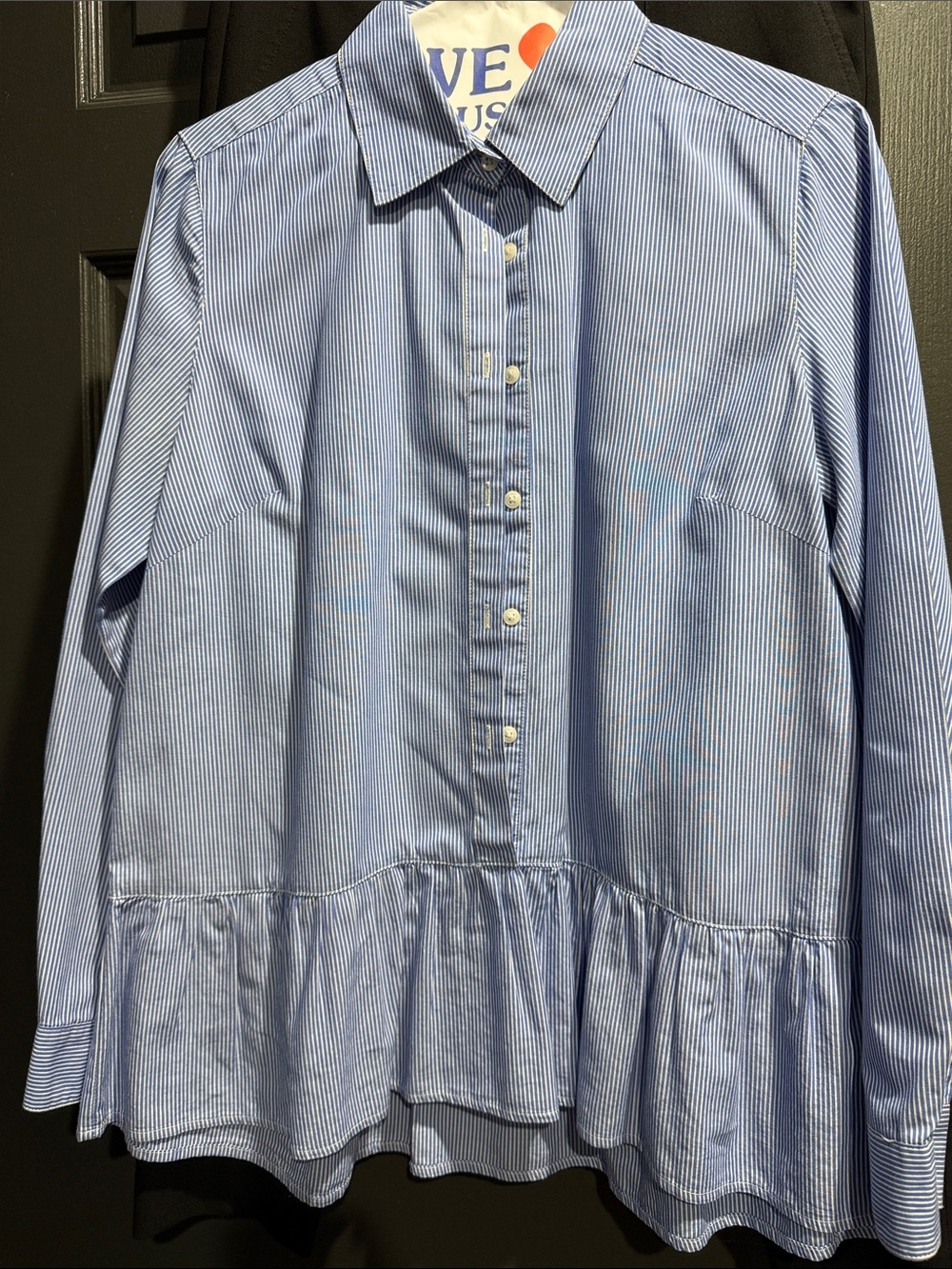 Zac & Rachel Blue and White Striped Button-Down Peplum Shirt